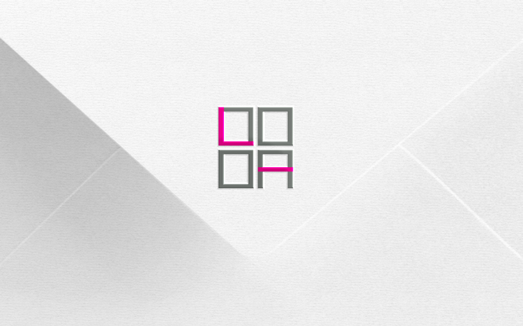 Four outlined squares arranged in a grid on a white textured background, with pink lines accenting the top left and bottom right squares.