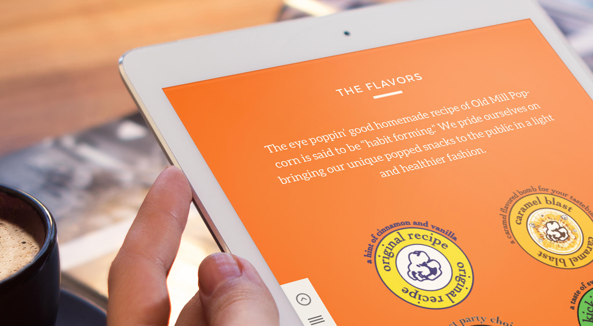 flavors page of website on iPad screen