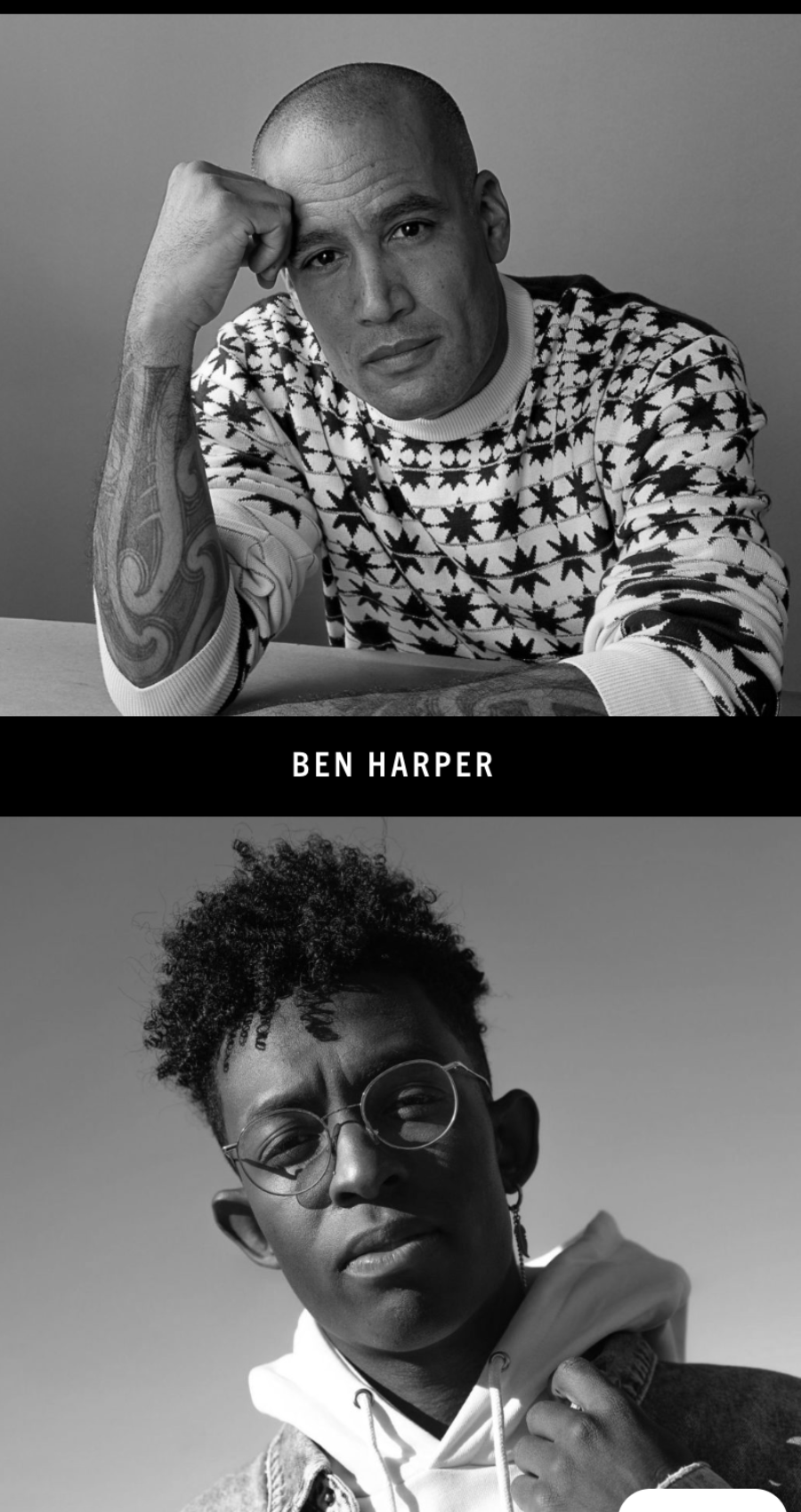 Reservoir Media artist profile section featuring Ben Harper portrait.