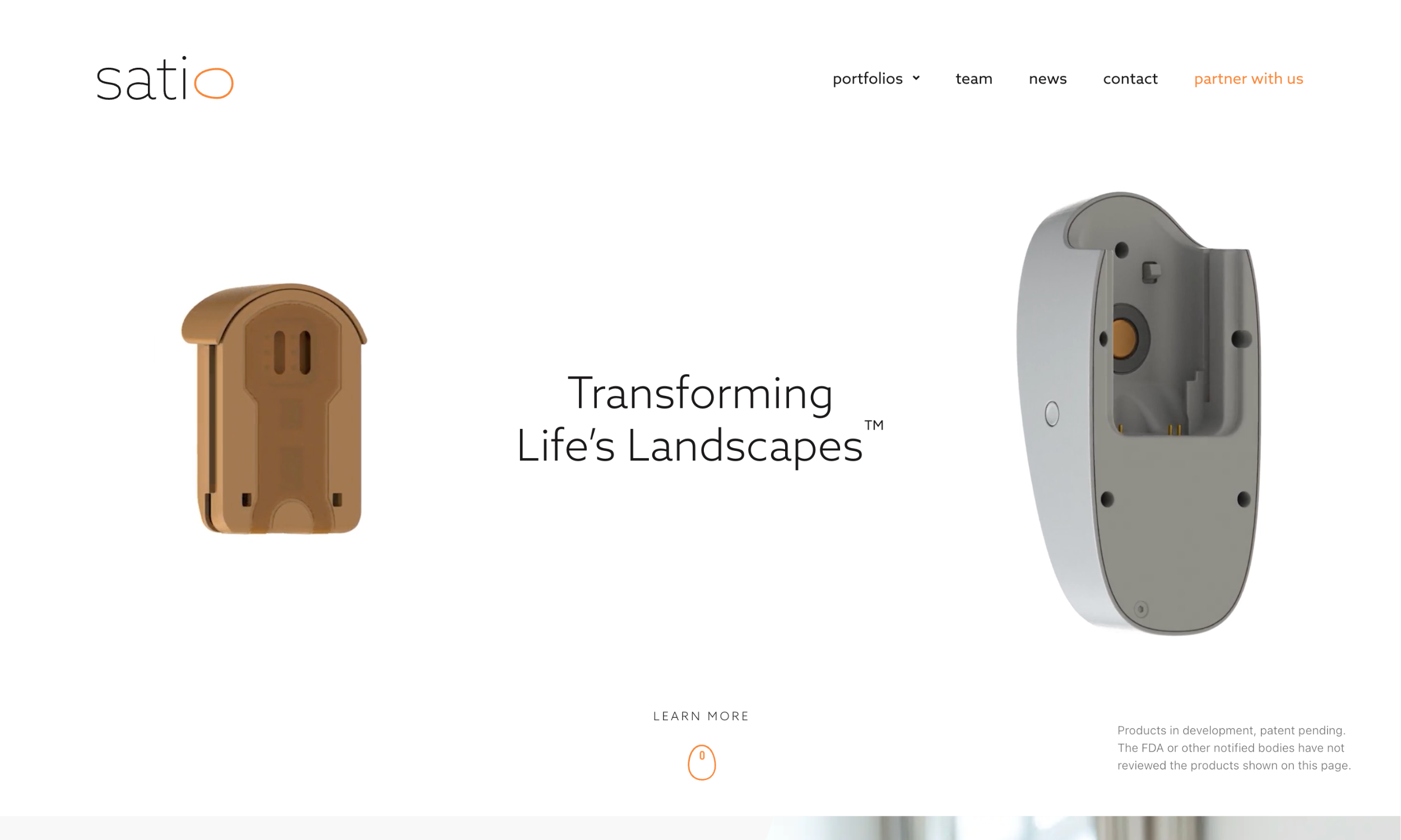 Two device components are displayed side by side on a white background, highlighting “Transforming Life’s Landscapes™” between them—a striking example of technology website design at its finest.